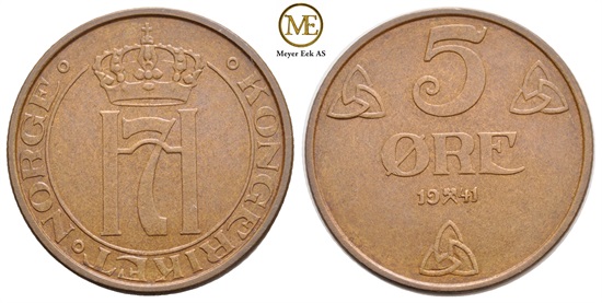 5 øre 1941 Haakon VII. Kv.0