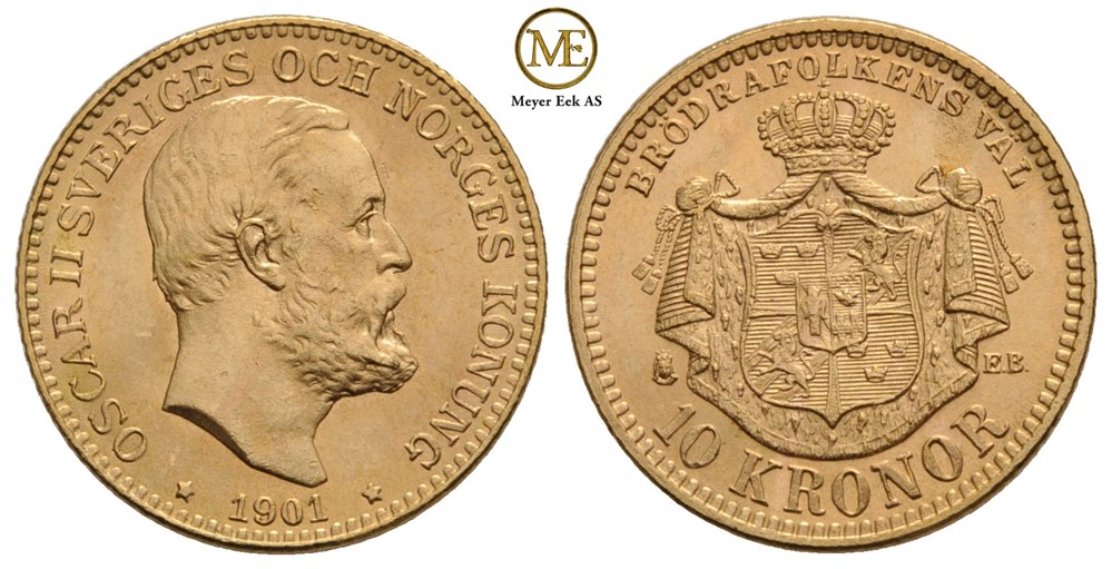 10 kronor 1901 Oscar II. Kv.0/01
