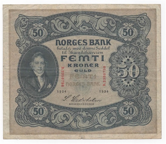 Norge 50 kroner 1934 B kv.1-