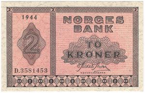 2 kroner 1944 D.3581453. Kv.0/01