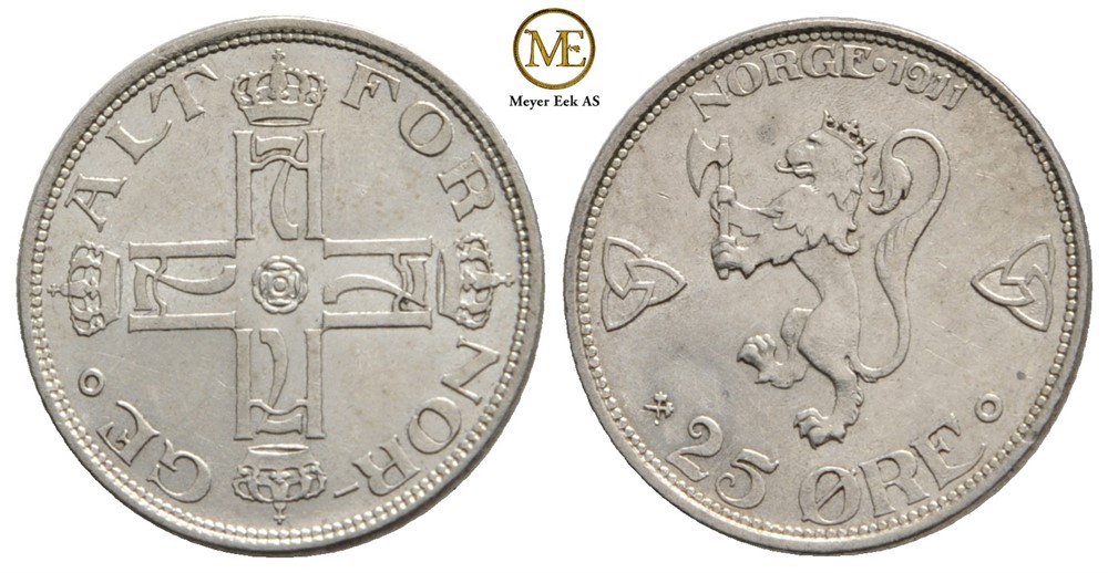 25 øre 1911 Haaon VII. Kv.0/01