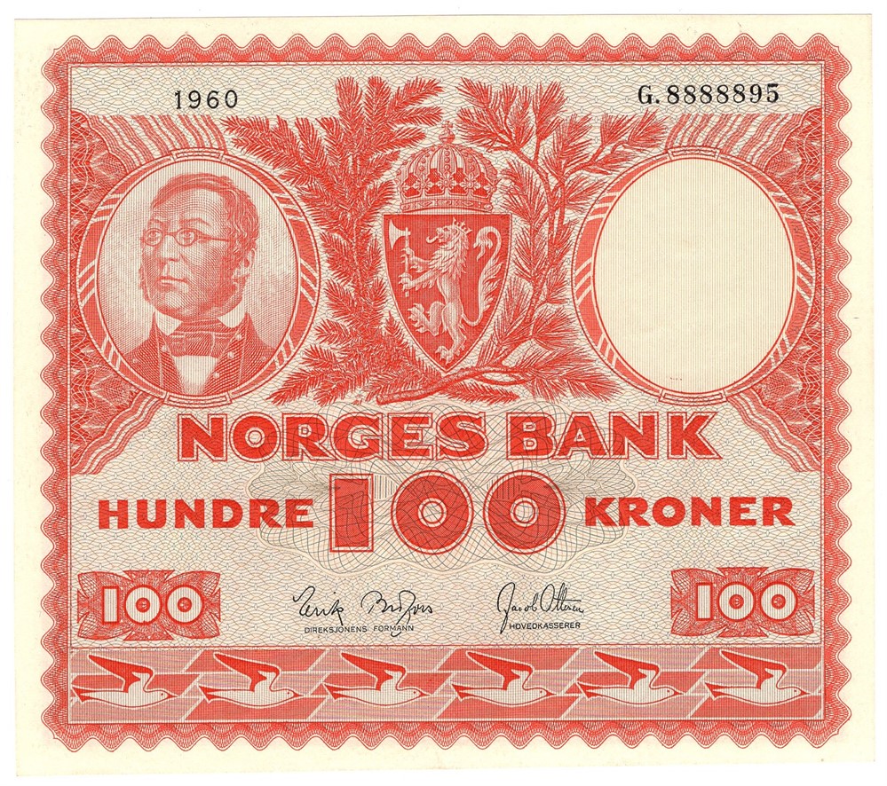 100 kroner 1960 G.8888895. Kv.0/01