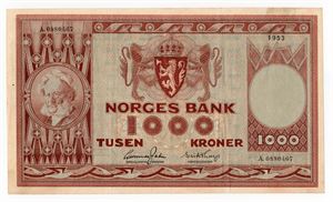 1000 kroner 1953 A ex. RMF 27.11.16