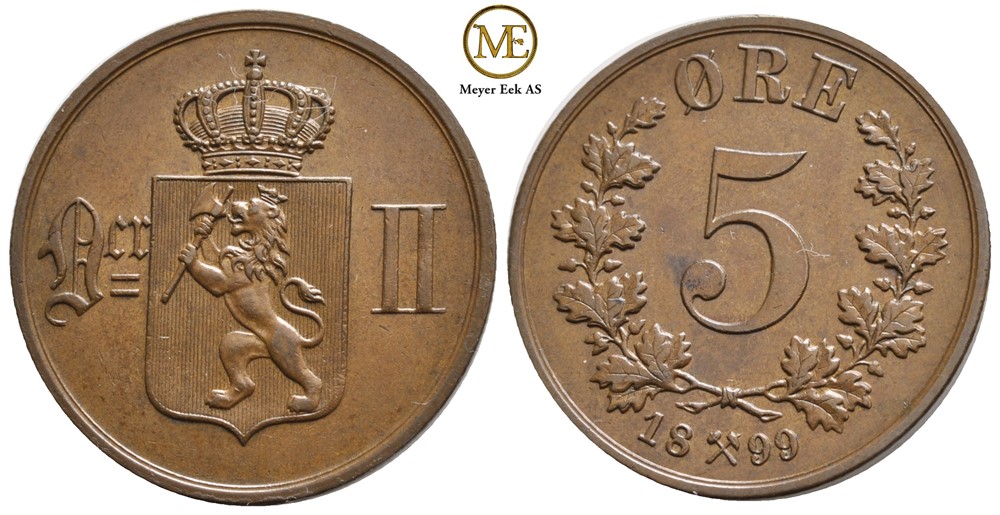 5 øre 1899 Oscar II. Kv.0/01
