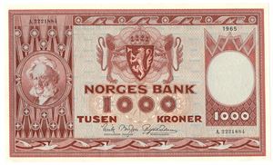 1000 kroner 1965 A.2221884. Kv.0/01