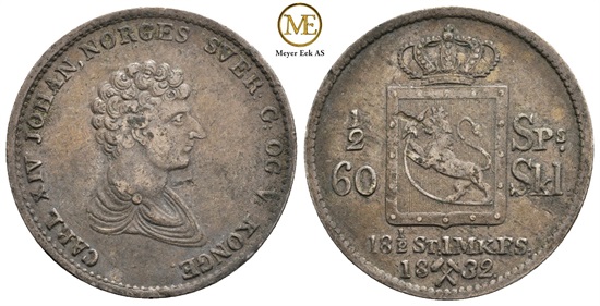 1/2 speciedaler 1832 Carl XIV Johan. Kv.1+