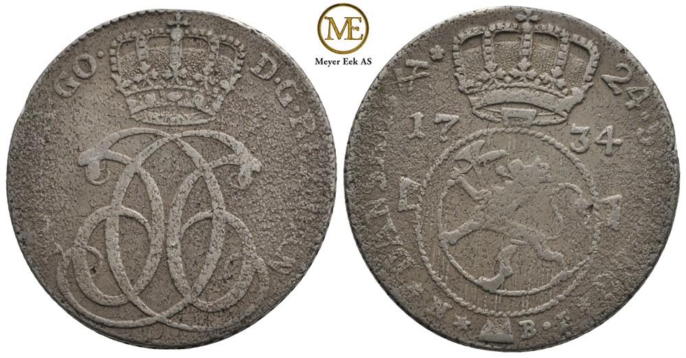 24 skilling 1734 Christian VI. NMD.4. Korrodert. Kv.1