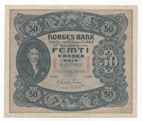 Norge 50 kroner 1943 C kv. 1+/01