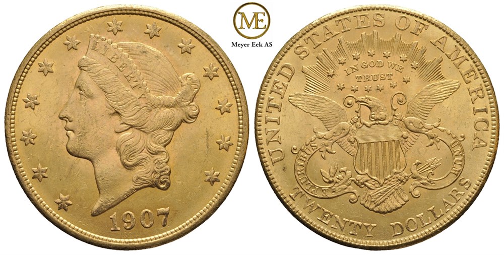 20 dollar 1907. Liberty head. MS63