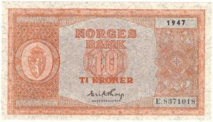 10 kroner 1947 E.8371018. Kv.0