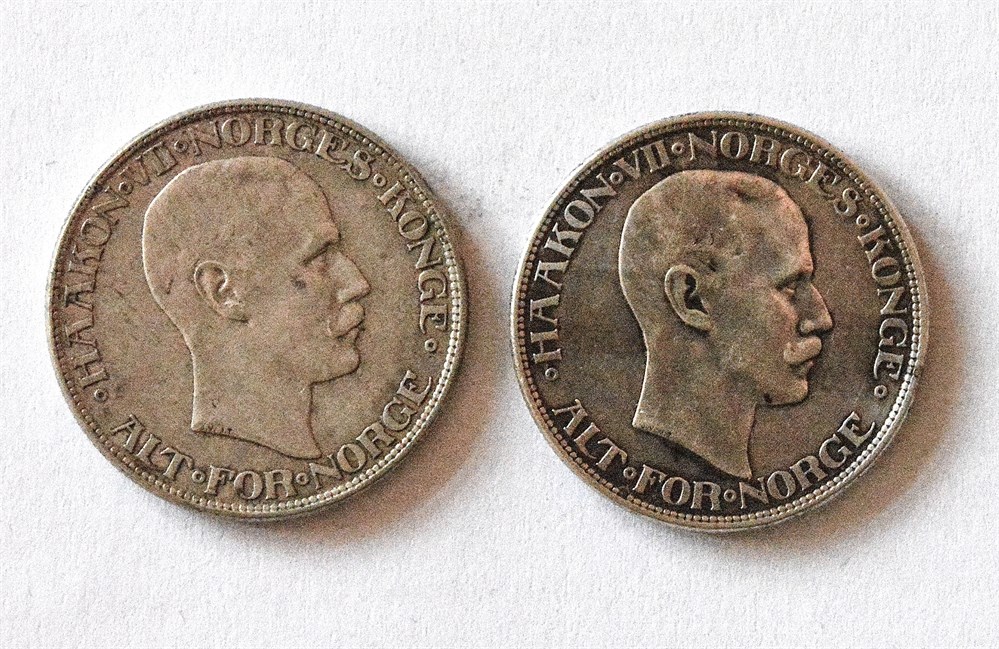 Norge 2 kroner 1915 og 1917 kv. 1/1+