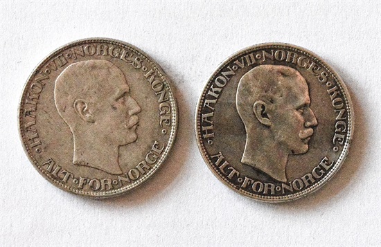 Norge 2 kroner 1915 og 1917 kv. 1/1+