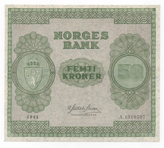 Norge 50 kroner 1945 A kv. 0