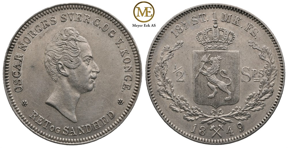 1/2 speciedaler 1849 Oscar I. Kv.0/01