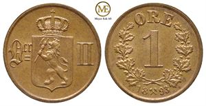 1 øre 1893 Oscar II. Kv.0