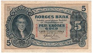 5 kroner 1943 V.6625356. Kv.01
