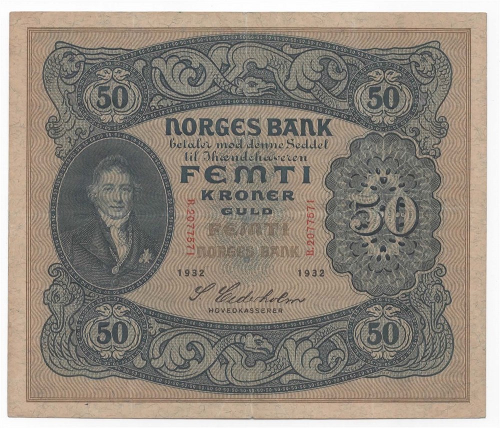 Norge 50 kroner 1932 B kv.1+