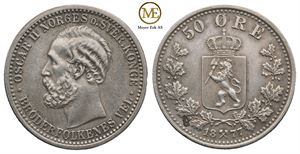 50 øre 1877 Oscar II. Kv.01