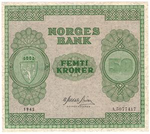 50 kroner 1945 A.5077417. Kv.01