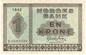 1 krone 1942 D.6698926. Kv.0/01