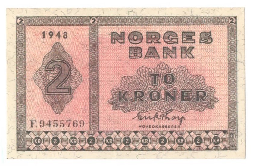 Norge 2 kroner 1948 F kv. 0