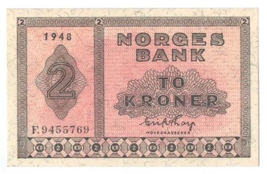 Norge 2 kroner 1948 F kv. 0