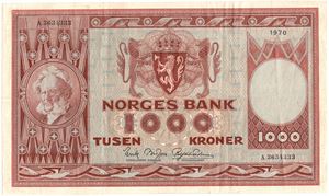 1000 kroner 1970 A.3634333. Kv.1