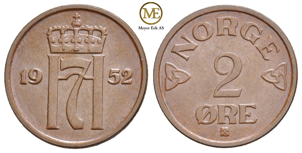 2 øre 1952 Haakon VII. Kv.0