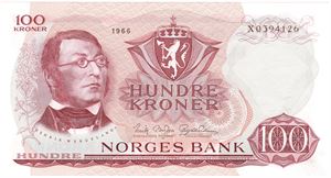 100 kroner 1966 X. Erstatningsseddel. Kv.0/01