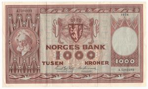 1000 kroner 1974 A.5292493. Kv.1