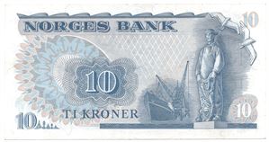 10 kroner 1973 QH. Erstatningsseddel. Kv.01