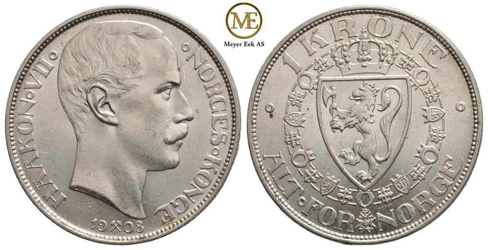 1 krone 1908 Haakon VII. Kv.0