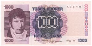 1000 kroner 1989. Kv.0