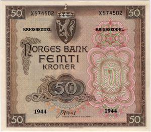 50 kroner 1944 X.574502. London utgaven. PMG.64