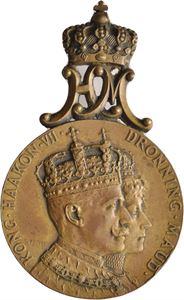 Kroningsmedaljen 1905 Haakon VII i bronse. Kv.01