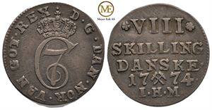 8 skilling 1774 Christian VII. Kv.1+