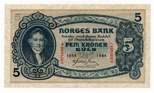 5 kroner 1936 O ex. Skilling 7.10.17