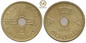 50 øre 1942 Haakon VII. London utg. Kv.0