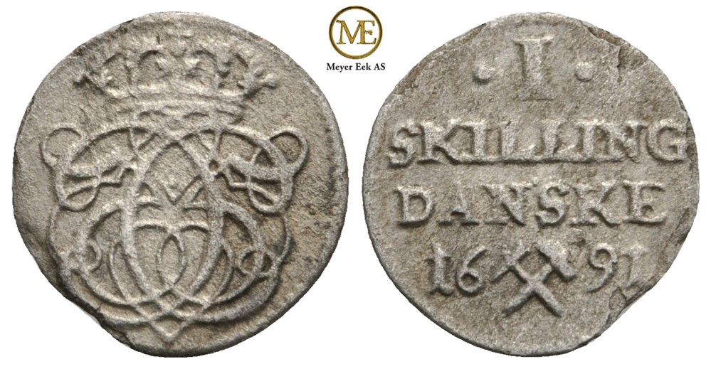 Skilling 1691 Christian V. Kv.1+