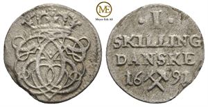 Skilling 1691 Christian V. Kv.1+