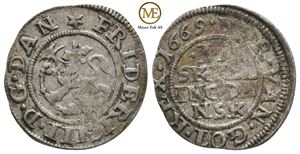 2 skilling 1669 Frederik III. Variant. Kv.1+