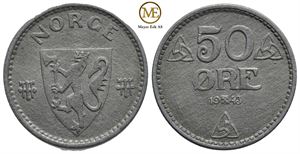 50 øre 1943 zink. Haakon VII. Kv.0