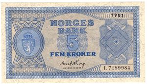 5 kroner 1952 I.7189984. Kv.0/01