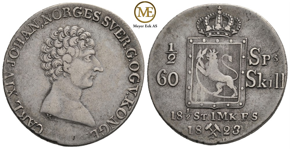 1/2 speciedaler 1823 Carl XIV Johan. Kv.1/1+