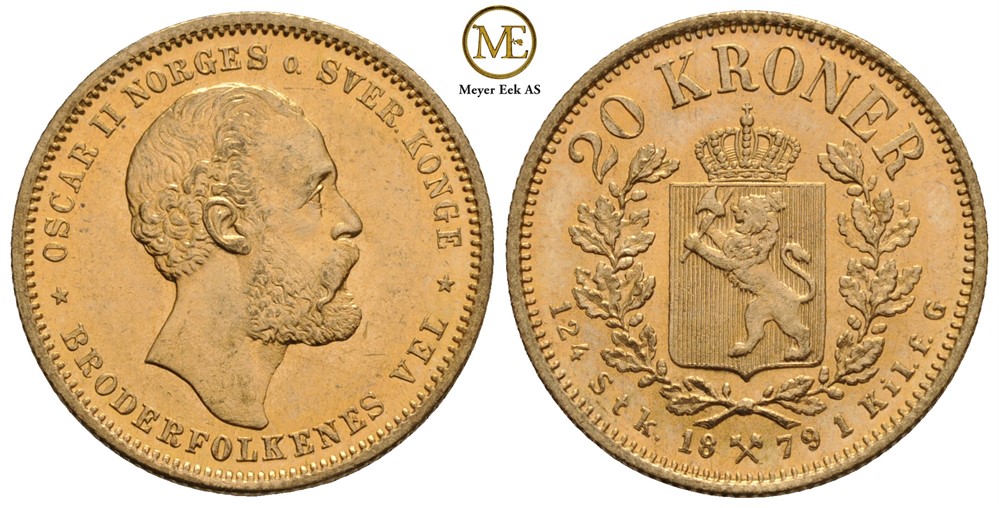 20 kroner 1879 Oscar II. Kv.0/01