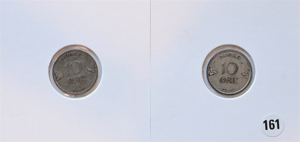 Norge 10 øre 1911 og 1915 kv. 1/1+ og 1+