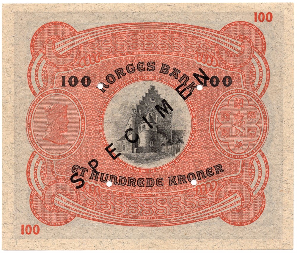 100 kroner 1945 C.6440534 Specimen. Kv.0