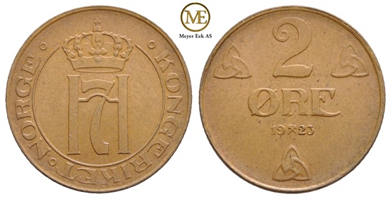 2 øre 1923 Haakon VII. Kv.0