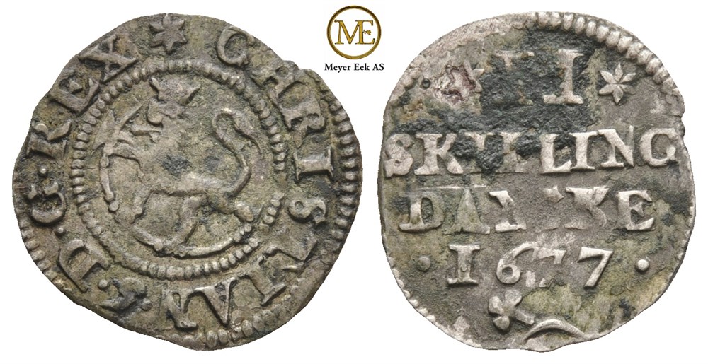 2 skilling 1677 Christian V. Kv.1
