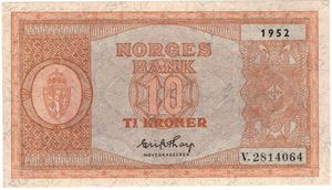 10 kroner 1952 V.2814064. Kv.0